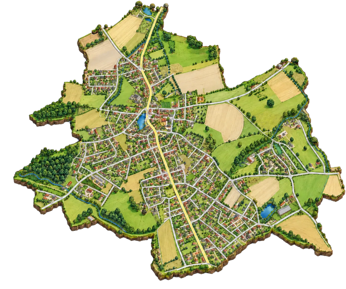 Ilustrovaná mapa Svojetic s vyznačenými projekty